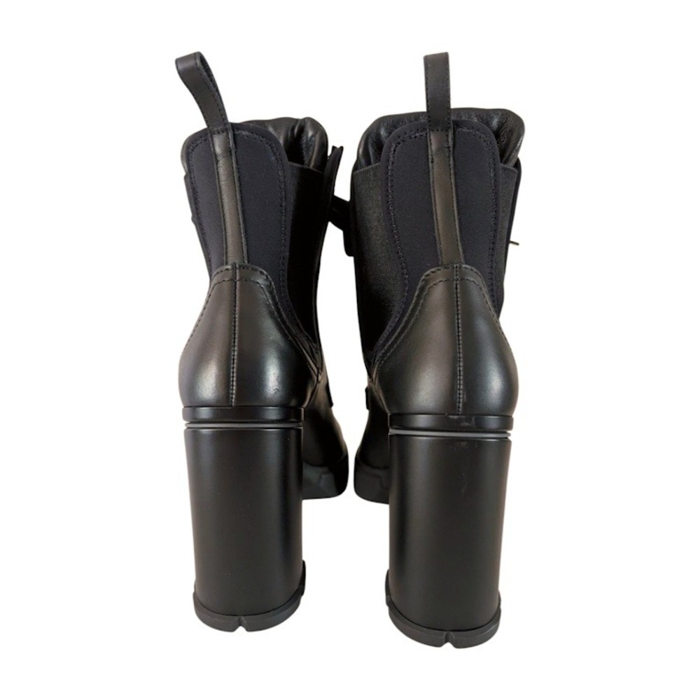 NIB Prada Black Leather Lace Up Chunky Heel Chelsea‎ Boots Women's 39.5 - Picture 6 of 12